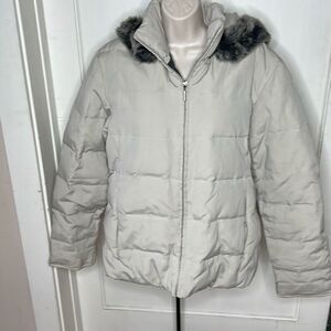 Crazy Horse Liz Claiborne Down Feather Puffer Jacket Fur Hooded Tan Medium